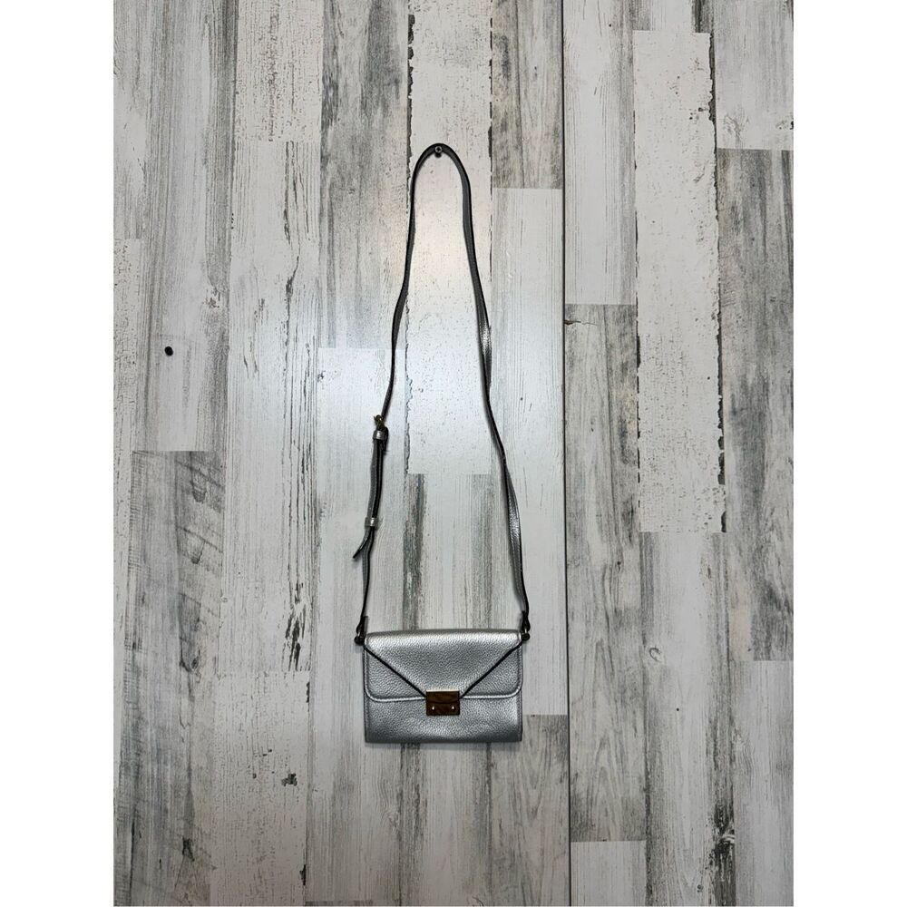 A New Day Women's Flap-Close Wallet |Purse with Cross-body Strap Silver New